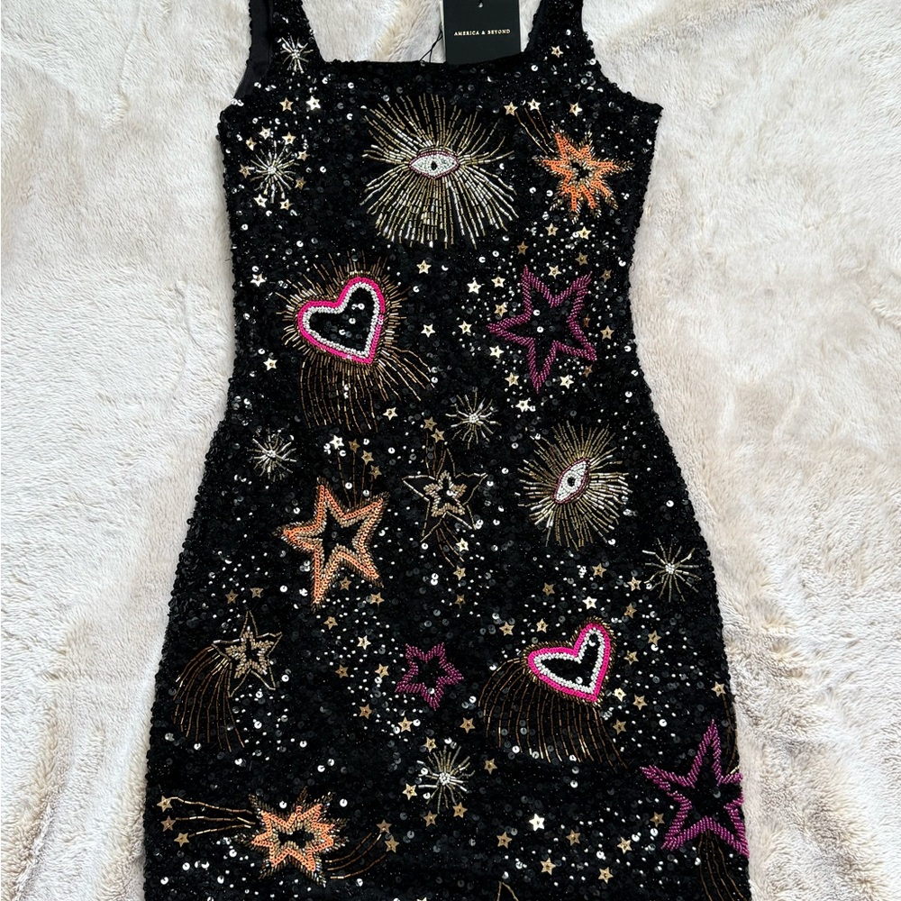 Black Sequin Star and Heart Dress